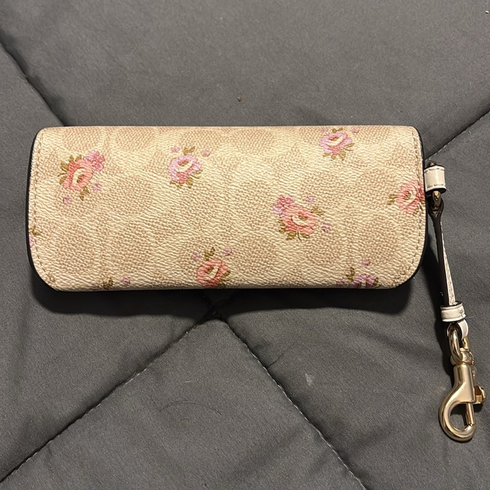 Coach Beige Floral Eyeglass Case Wristlet - Picture 2 of 4